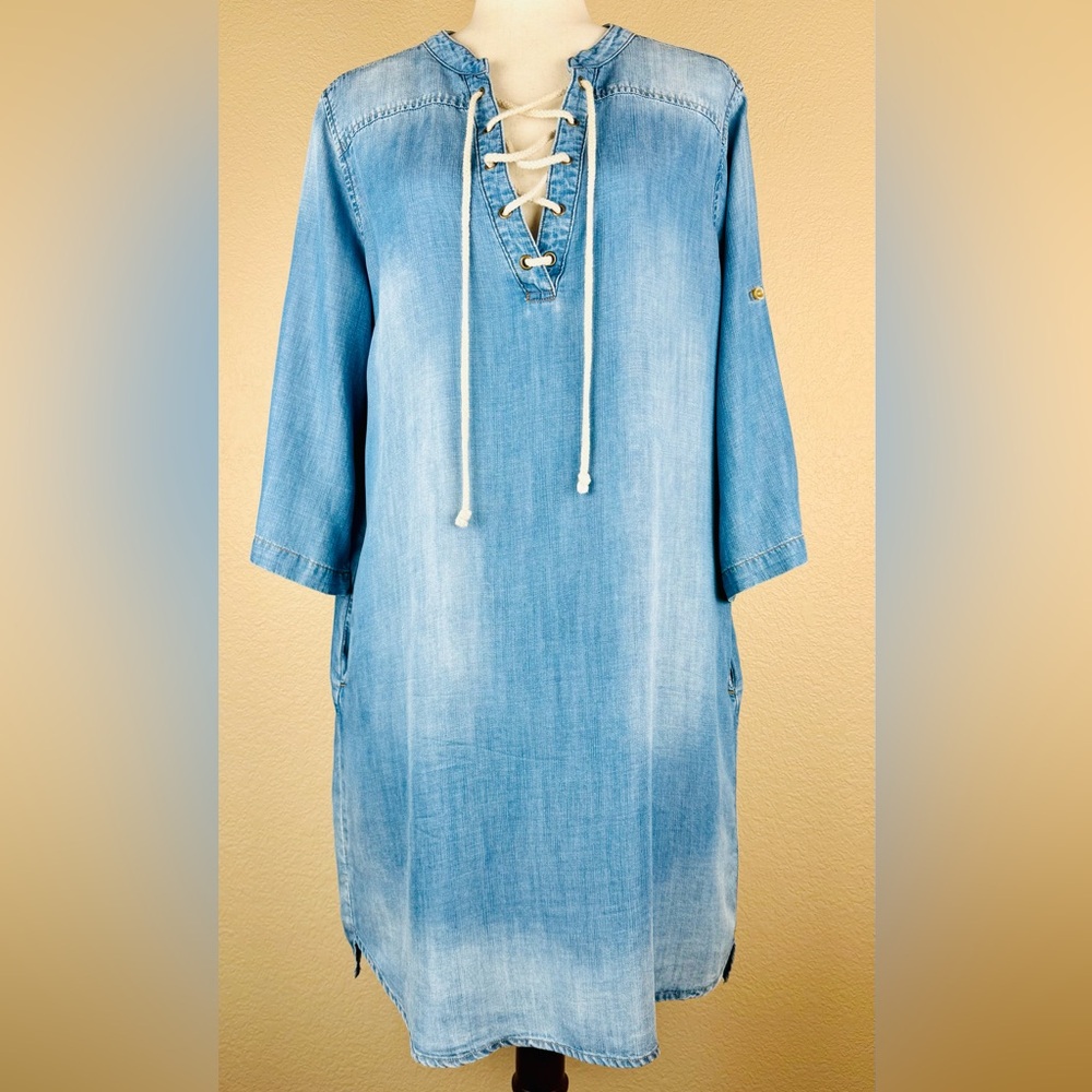 Anthropologie Cloth & Stone women’s chambray dress w/pockets, 3/4 sleeves.Size L